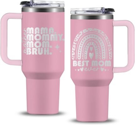 Gifts for Mom, Best Mom Ever Tumbler 40oz with Handle and Straw, Mama/Mom Gifts From Daughter Son, Mom Birthday Gifts, Mothers Day Presents Ideas, Christmas Gifts for Best Mom Ever Mug, Pink