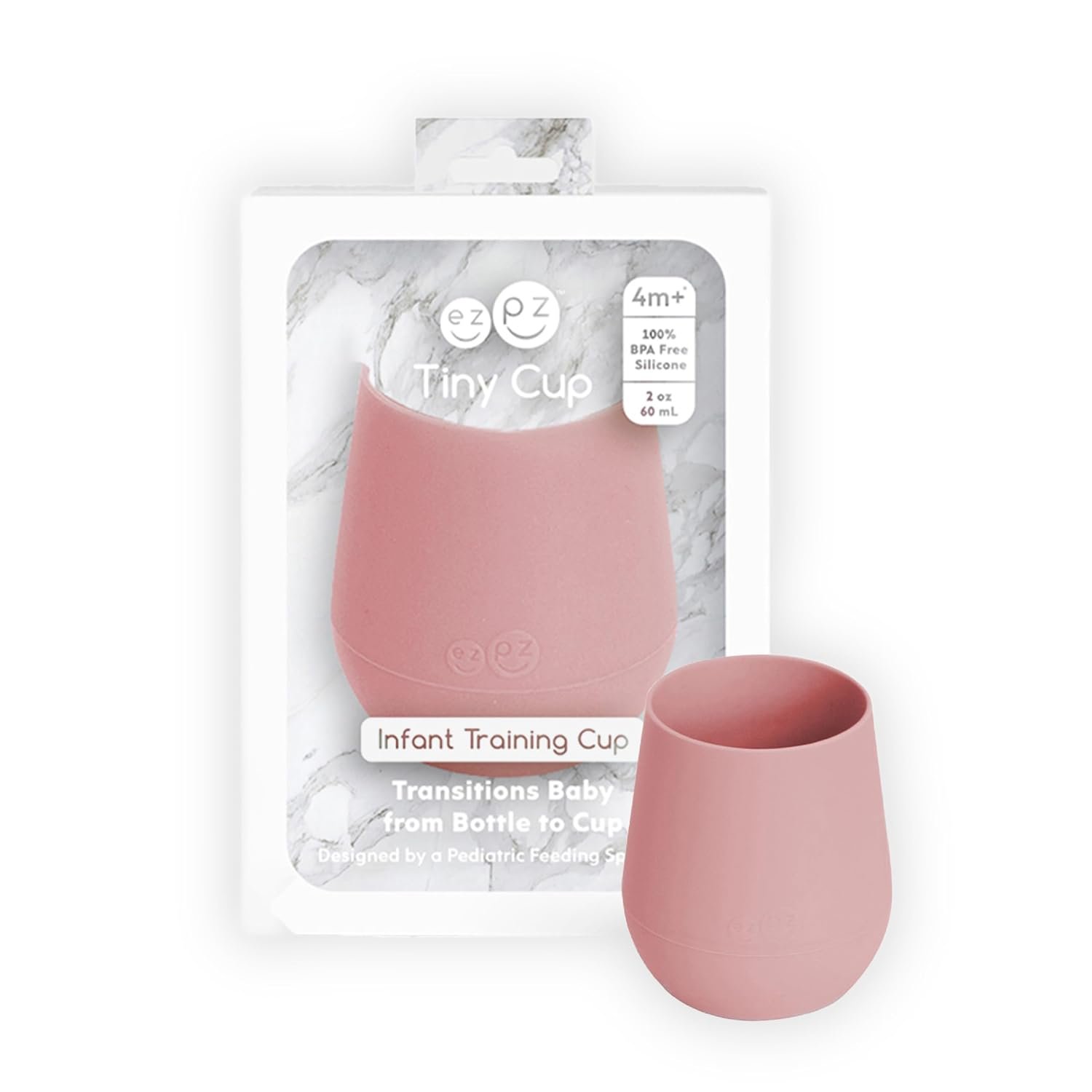 ezpz Tiny Cup (Blush) - 100% Silicone Training Cup for Infants - 4 months + - Designed by a Pediatric Feeding Specialist - Baby-led Weaning Essentials & Baby Gifts