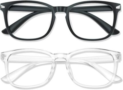 Blue Light Glasses for Woman Men | 99% Blue Light Blocking Glasses for Computer Gaming TV Phone Screen Square Frame | Anti Eyestrain & UV Glare Protection - 2 Pair