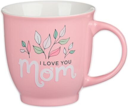 Christian Art Gifts Large Ceramic Inspirational Scripture Coffee & Tea Mug for Mothers: I Love You Mom, Microwave/Dishwasher Safe, Cute Encouraging Drinkware Cup for Women, White/Pink Floral, 14 oz.