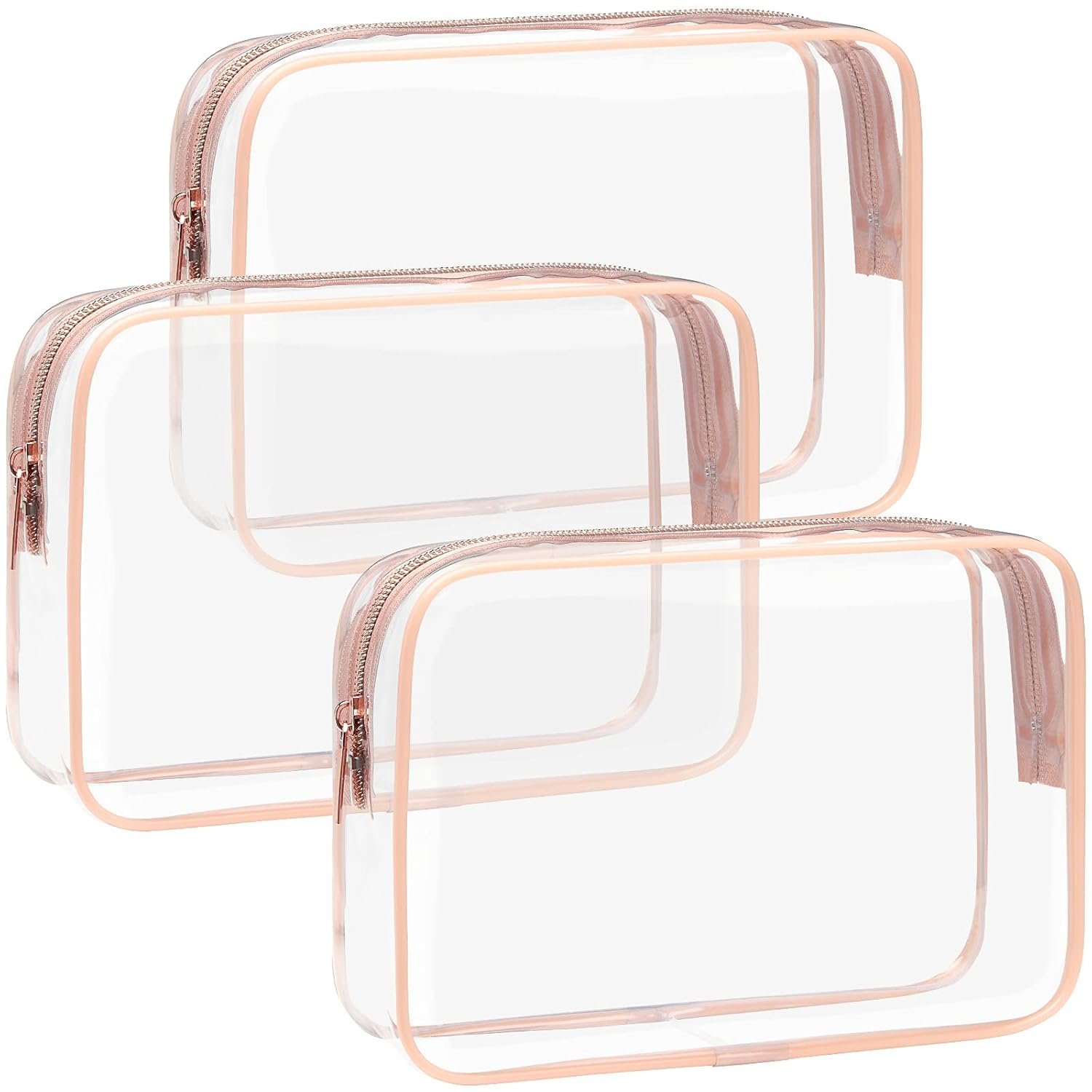 F-color TSA Approved Toiletry Bag - 3 Pack Clear Toiletry Bags Clear Makeup Cosmetic Bags for Women Men, Quart Size Travel Bag, Carry on Airport Airline Compliant Bag, Rose Gold(for age 12 or above)