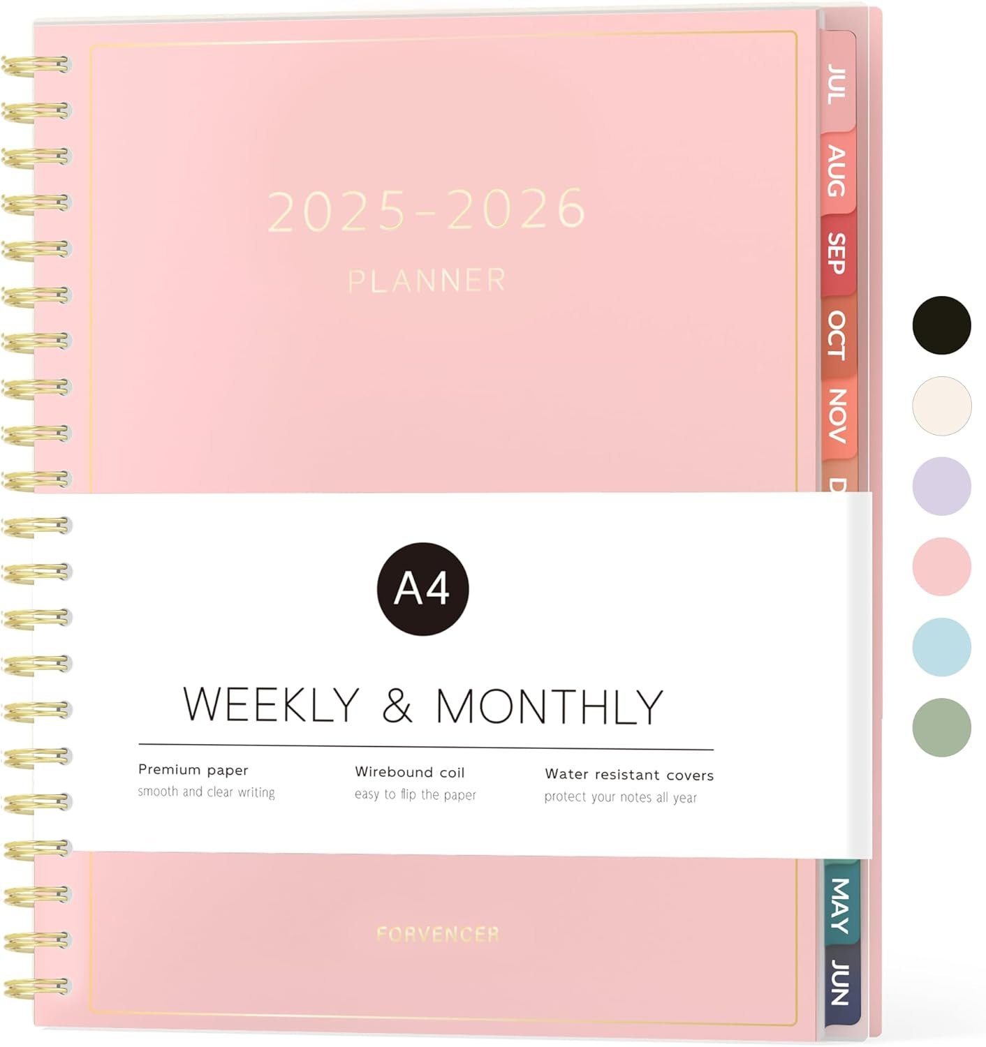 Academic Planner 2025-2026, Forvencer Weekly and Monthly Calendar Planner (July 2025-June 2026), 8.5" x 11", Teacher School Supplies, Spiral Daily Agenda Book with Tabs, Office Home Notebook College Student Classroom Organizer, A4, Pink
