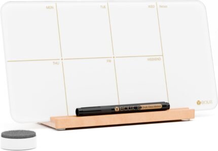 Desktop Glass Weekly Planner Whiteboard with Detachable Wood Stand,Small Portable Dry Erase Calendar to Do List White Board 12x6 for Office, Home, Schools, Marker&Eraser Included, Yeoux