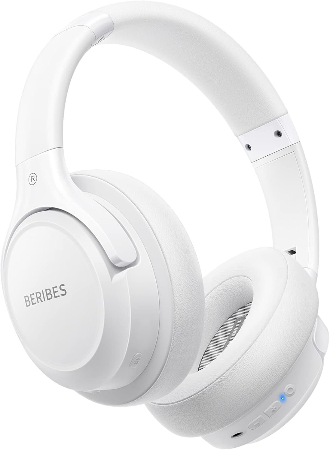 BERIBES Bluetooth Headphones Over Ear, 65H Playtime and 6 EQ Music Modes Wireless Headphones with Mic, HiFi Stereo Foldable Lightweight Headset, Deep Bass for Home Office Cellphone PC Etc.(White)