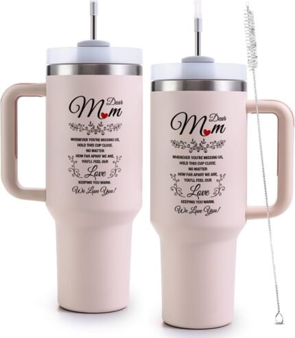 Mom Birthday Tumbler with Handle 40oz Mothers Day Gifts for Mom from Daughter, Son- Mama Coffee Tumbler, Best Mom Ever Mug - Mother's Day Christmas Birthday Gifts