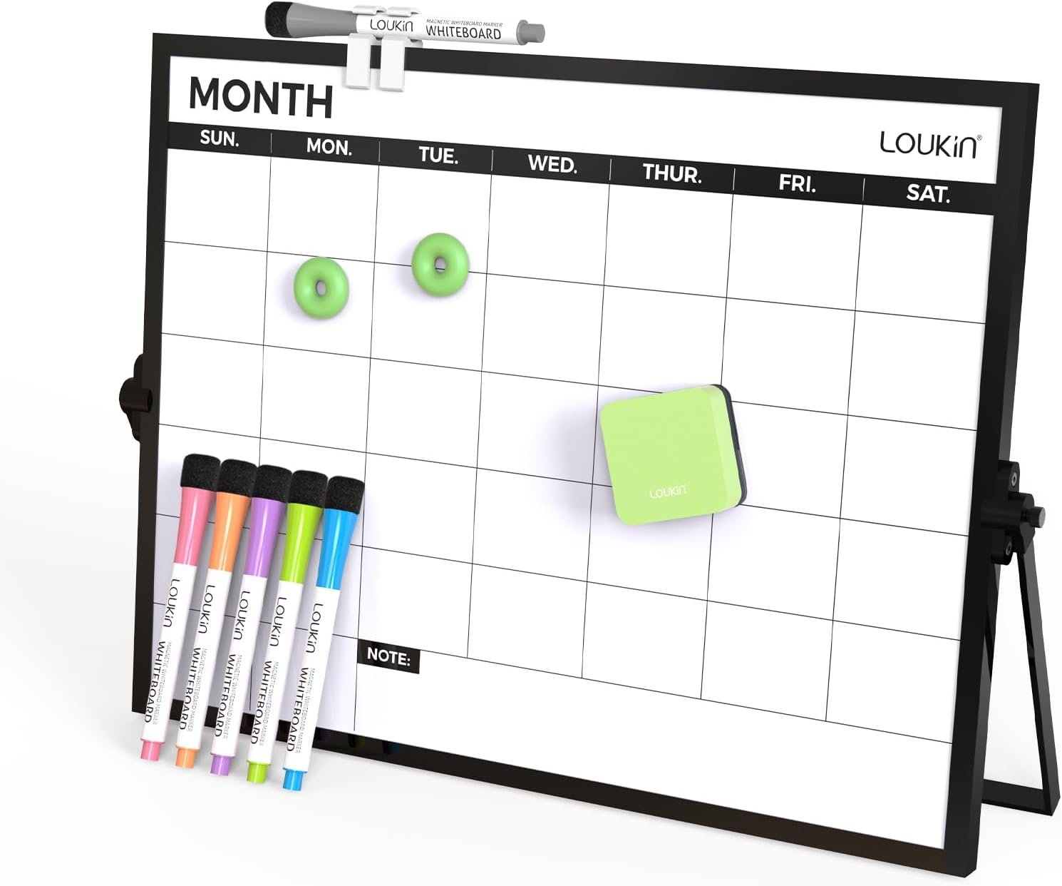 Loukin 17"x12" Dry Erase Calendar,Magnetic Desktop Whiteboard with Stand, Reusable Whiteboard Planner Schedule for Desk, Office, Classroom, 6 Markers & 4 Magnets& 1 Eraser Included
