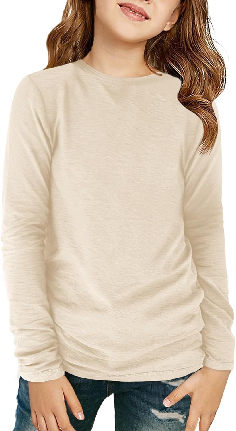 Haloumoning Girls Long Sleeve Shirts Kids Crewneck T-Shirts Fall Tops Tees 5-14 Years