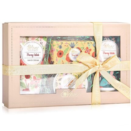Hand Lotion Sets for Women Gift, Mothers Day Gift for Mom, Peony Wish Body Cream Gifts Set, Include Hand Cream, Foot Cream, Soap, Scented Candle, Women Body Care for All Skin Types Skin Care Gift Set