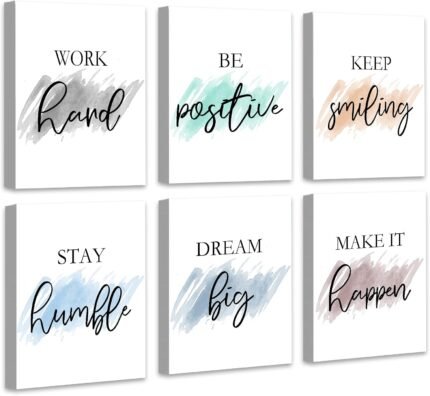𝗗𝗿𝘀𝗼𝘂𝗺 Motivational Wall Decor Inspirational Office Wall Art Quotes Wall Art for Living Room Encouraging Canvas Posters for Office Bedroom Sayings for Wall Decor - 8” x10” x6 PCS (𝗙𝗿𝗮𝗺𝗲𝗱)