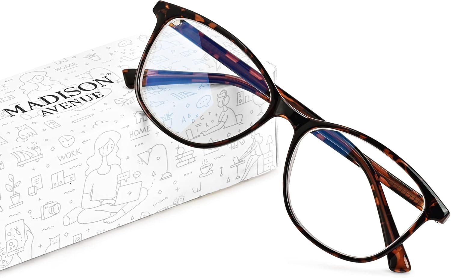 Madison Avenue Blue Light Blocking Glasses Anti Eyestrain UV Glare Blue Light Glasses for Women TV Phone Computer Gaming Eyeglasses (Demi)