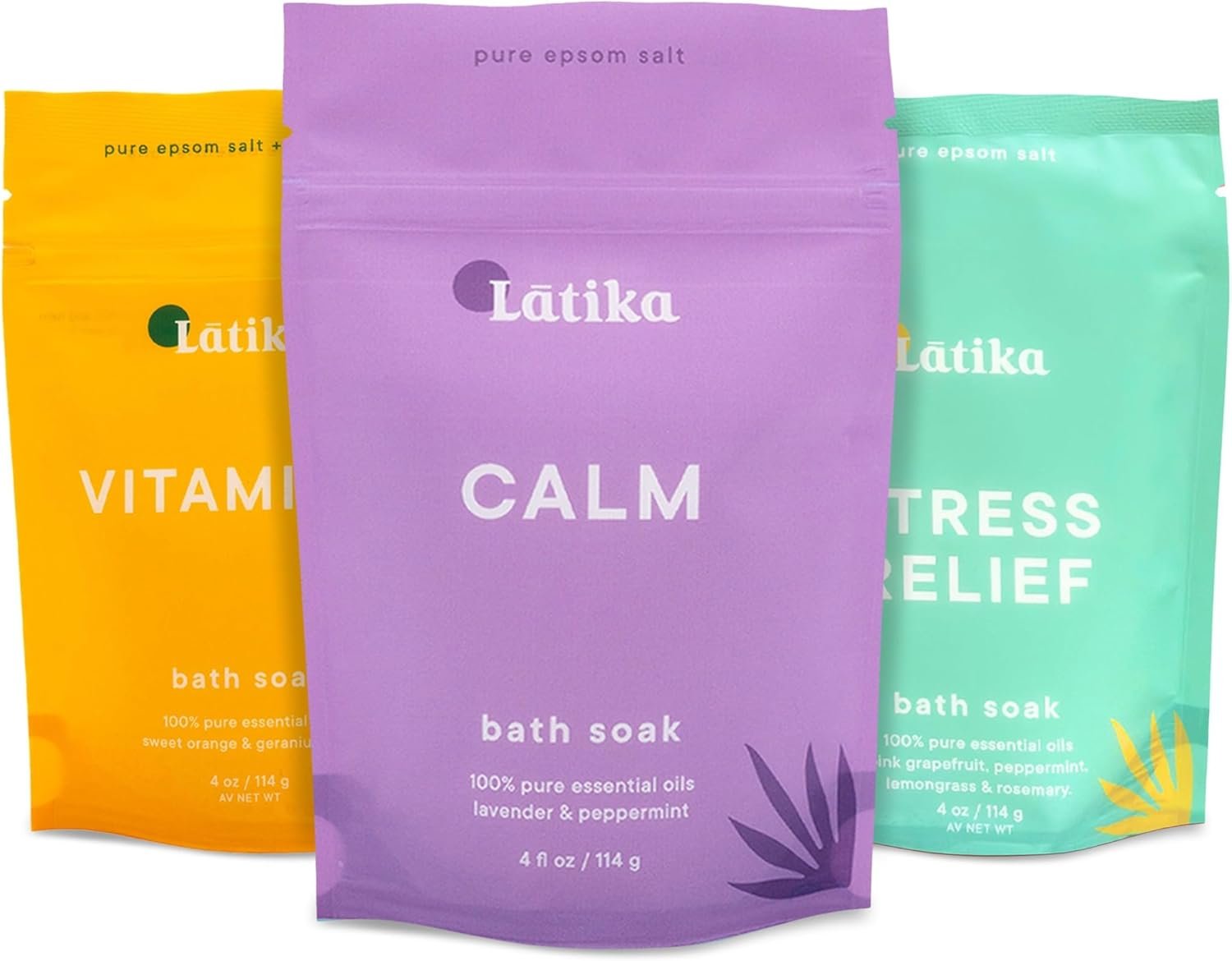 Soaks Set of 3 – Rejuvenate, Calm & Stress Relief Bath Soak with Essential Oils | Epsom Salt for Muscle Recovery & Skin Nourishment | Vitamin C, Lavender Mint, Grapefruit & More