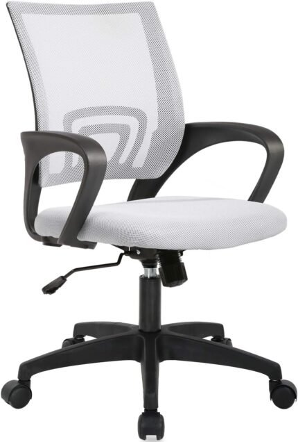 Home Office Chair Ergonomic Desk Chair Mesh Computer Chair with Lumbar Support Armrest Executive Rolling Swivel Adjustable Mid Back Task Chair for Women Adults (White)