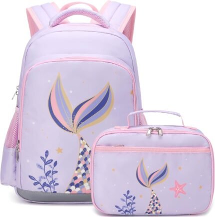 JIANYA Kids Backpack for Girls, Preschool Kindergarten School Bag with Lunch Box & Chest Strap, 15" Tall