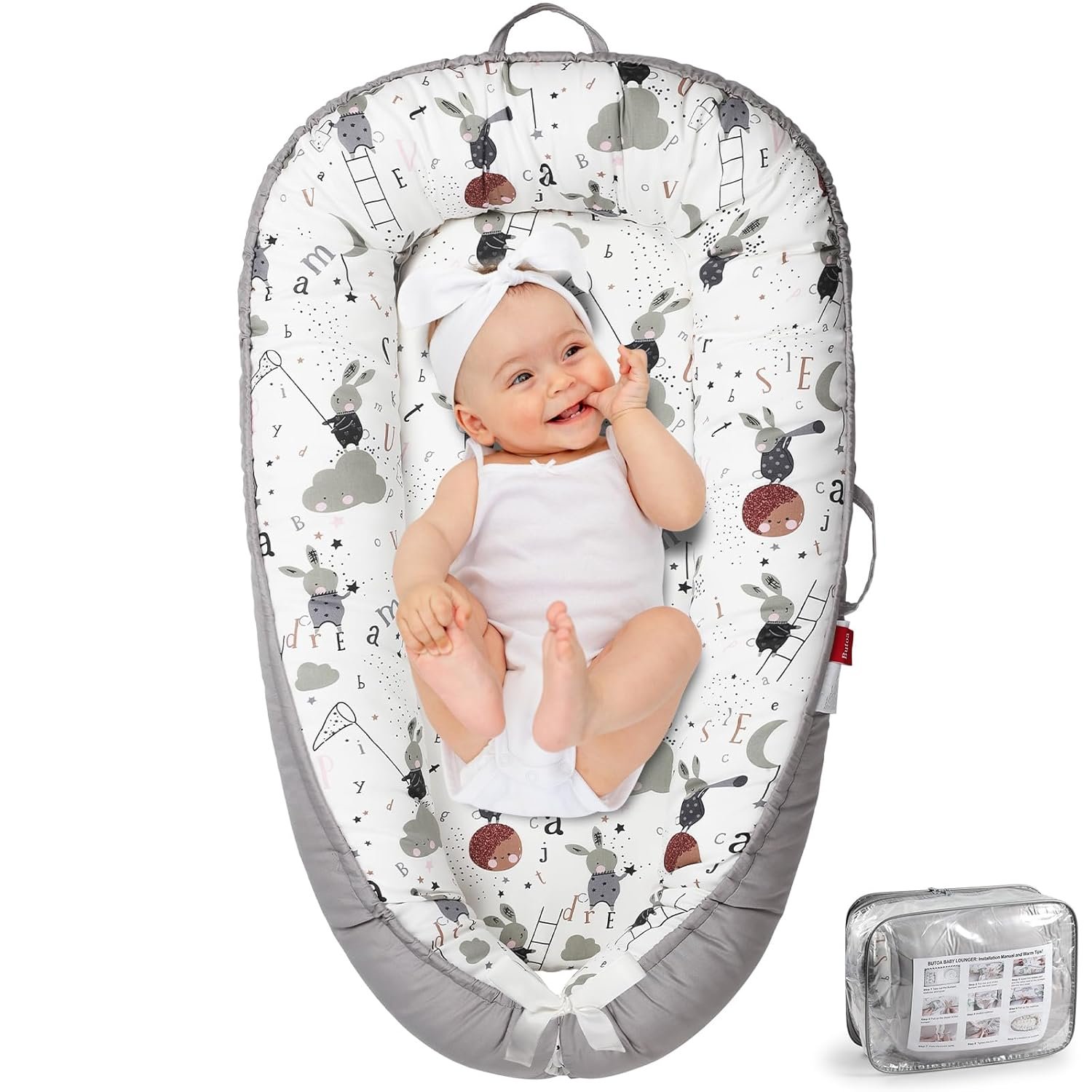 Baby Lounger - Baby Lounger for Newborn 0-24 Months, Breathable & Soft Baby Nest, Portable and Lightweight Lounger for Home and Travel, Ideal Newborn Babies Essentials