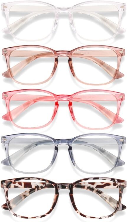 Blue Light Glasses for Woman Men | 99% Blue Light Blocking Glasses for Computer Gaming TV Phone Screen Square Frame | Anti Eyestrain & UV Glare Protection - 5 Pair