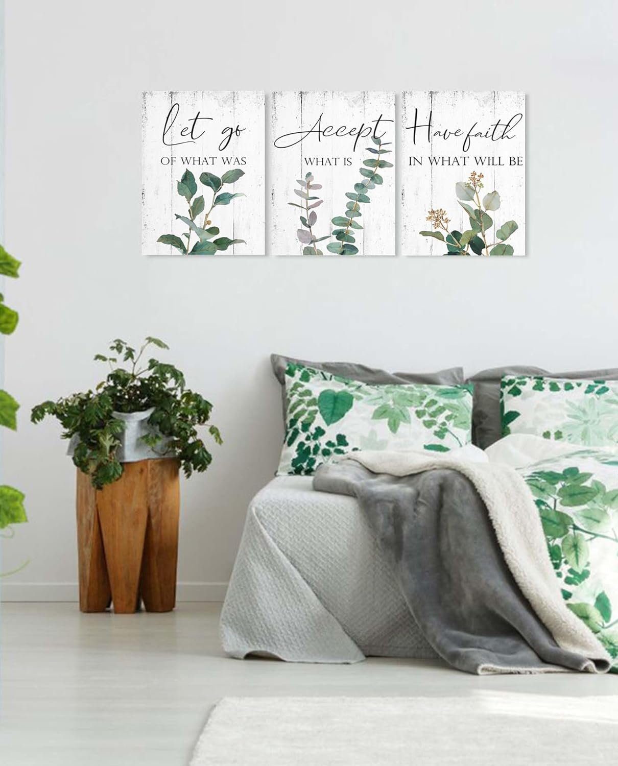 Inspirational Quotes Office Wall Art: Let Go Accept Have Faith 3 Piece Motivational Posters Boho Eucalyptus Picture Print Home Decor for Bedroom Bathroom 12x16"