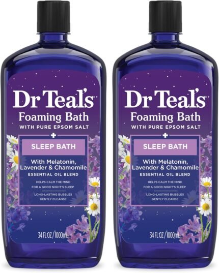Dr Teal's Foaming Bath with Pure Epsom Salt, Sleep Blend with Melatonin, Lavender & Chamomile Essential Oils, 34 fl oz (Pack of 2)