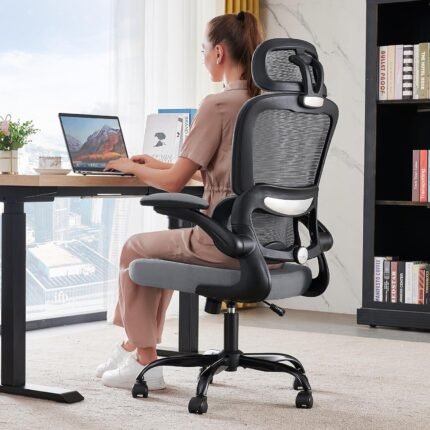 Office Chair Ergonomic Desk Chair, 330 LBS Home Mesh Office Desk Chairs with Wheels, Comfortable Gaming Chair, High Back Office Chair for Long Hours (Black Grey)