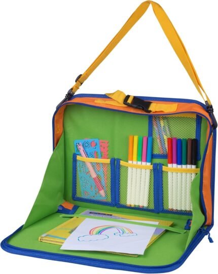 Car Organizer Back Seat for Kids & Tablet Holder for Car with Kick Mats & Lap Tray – Car Accessories Interior Must Have Road Trip Essentials (Age 3+) – Fold Away Tray with Car Seat Pocket Holders