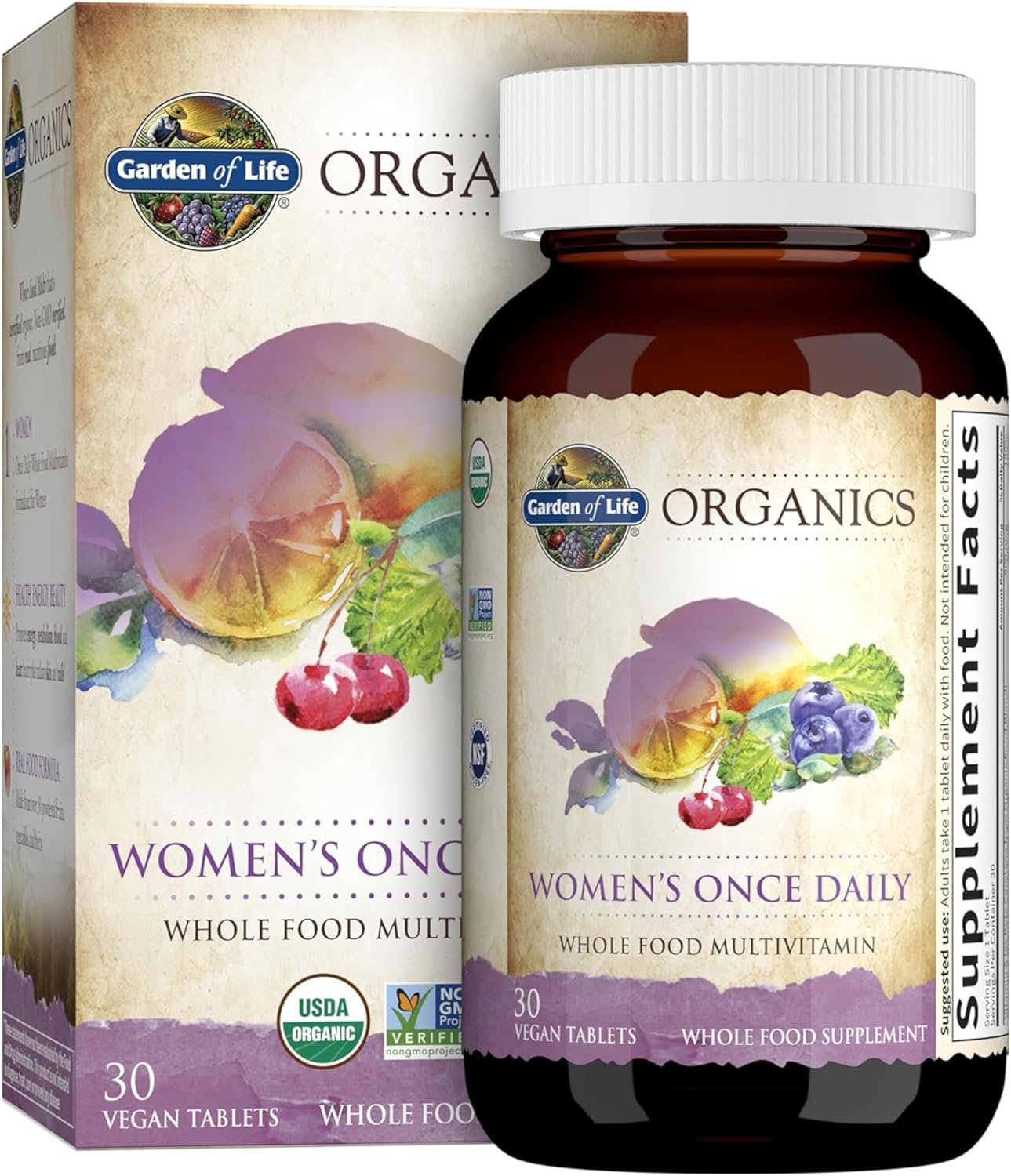 Garden of Life Multivitamin for Women - Organics Women's Once Daily, Whole Food Multi with Iron, Biotin, Vegan Organic Vitamin, Energy Hair Skin & Nails, 30 Tablets
