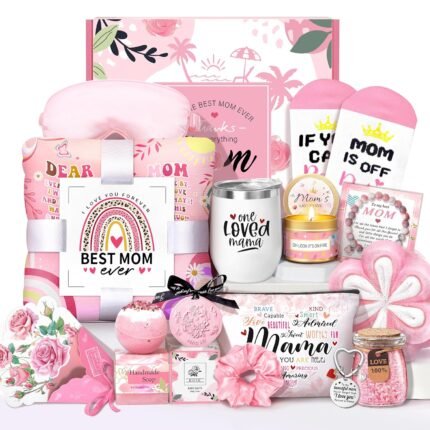 Mother's Day Baskets Gifts for Mom - 16 Pcs Luxury Self-Care Gift Basket for Mothers Day Mama (Pink)