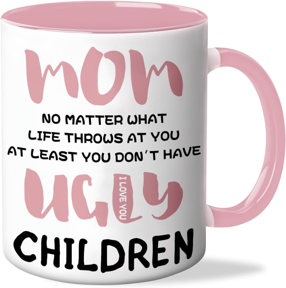 Quimoy Funny Mom Mug, Mothers Day Gifts from Daughter Son, Best Mom Gifts for Birthday, Christmas, Thanksgiving Day-11oz Pink Double-sided Printing Coffee Cup