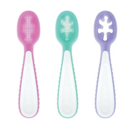 Nuby Baby's First Spoons Set - (3-Pack) Feeding Utensils for Babies - 6+ Months - Pink/Aqua/Purple