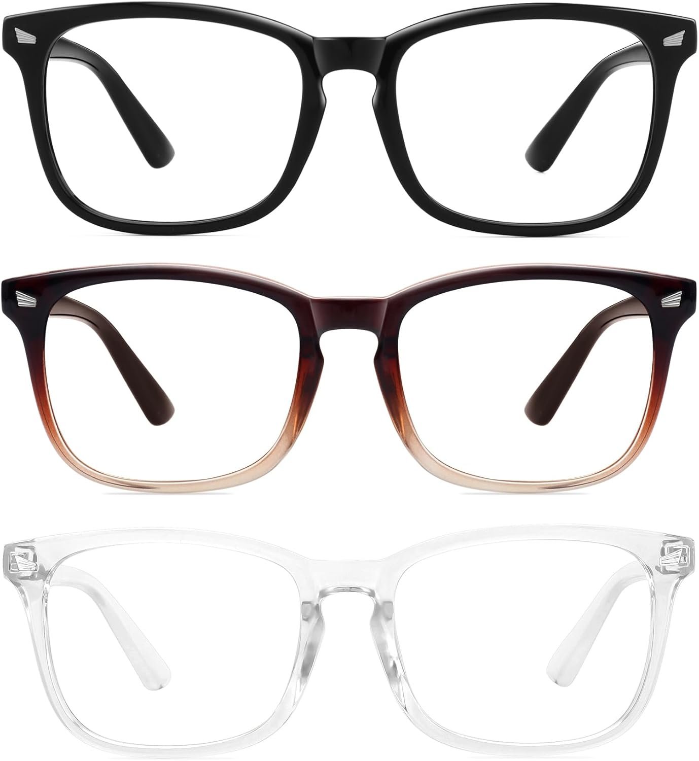 MEETSUN 3-Pack Blue Light Blocking Glasses, Anti Eye Strain Headache (Sleep Better), Computer Glasses UV400 Lens (Black + Brown Gradient + Clear)