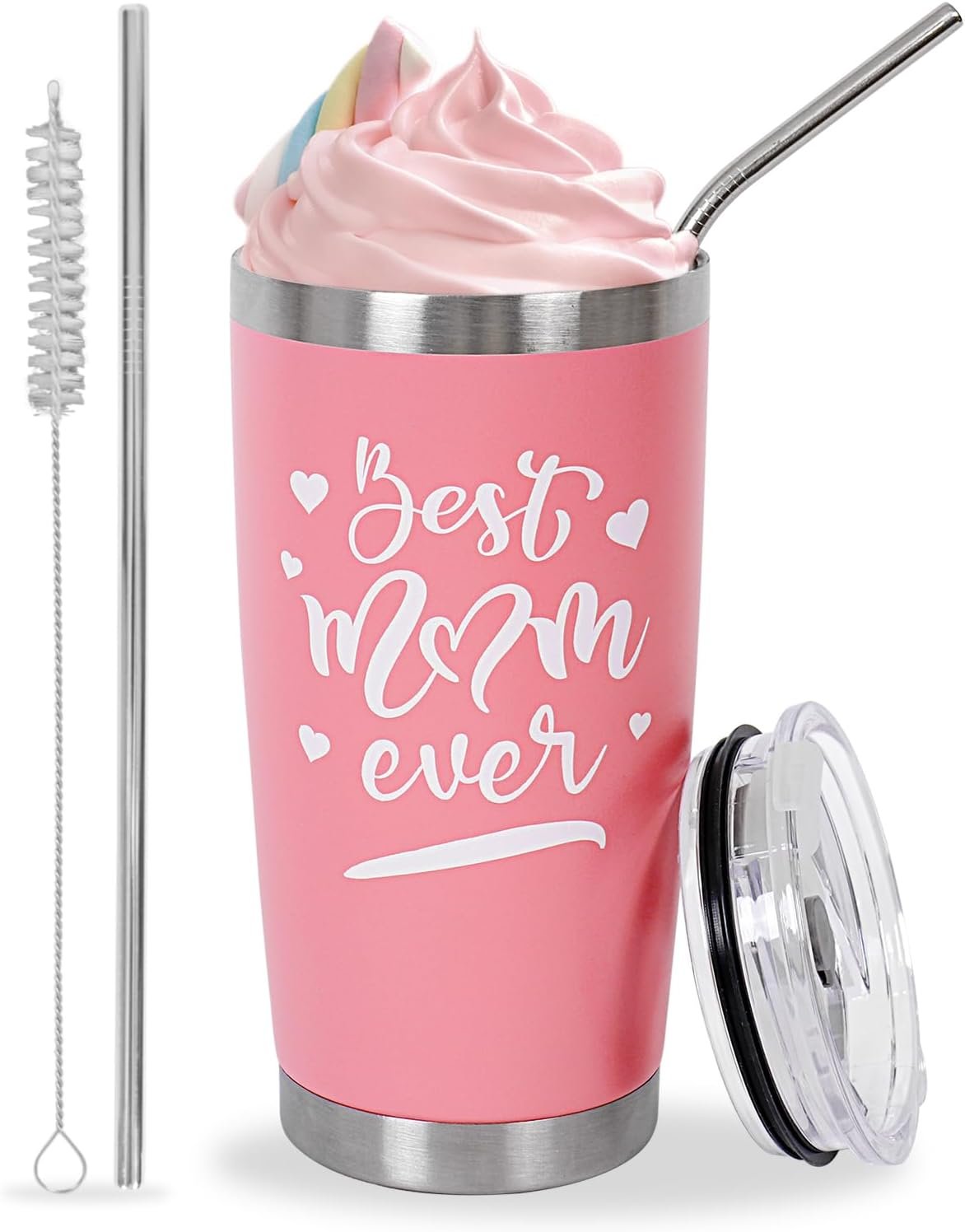 Best Mom Ever Gifts from Son Daughter, Happy Birthday Christmas Mothers Day Ideas Gift for Women Inspirational Thank You Present - 20 OZ Travel Coffee Tumbler