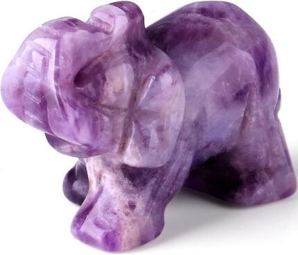 QINJIEJIE Amethyst Elephant Decor Statue Crystals Healing Stones Crystal Pocket Figurines Cute Hand Carved Sculpture Gemstones Spiritual Home Office Desk Purple Decor Elephant Gifts for Women