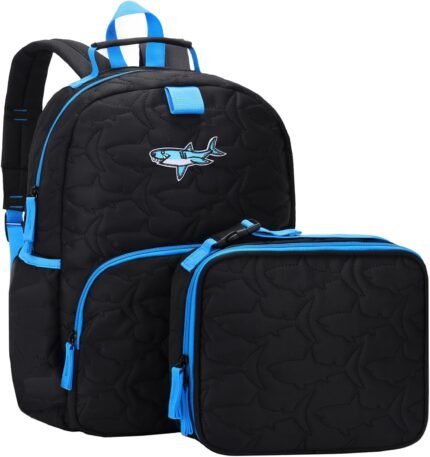 Chase Chic Toddler Backpack for Boys, Puffer Cute Lightweight Preschool Backpack with Lunch Box Set for Daycare Travel Kids Age 3-6,Black Shark