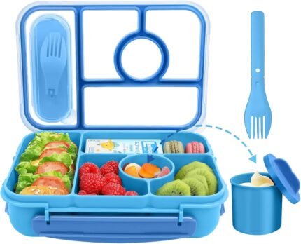 Lunch Box Kids,Bento Box Adult,Lunch Containers for Adults/Kids/Toddler,5 Compartments Bento Lunch Box with Sauce Vontainers,Microwave & Dishwasher & Freezer Safe,BPA Free(Blue)