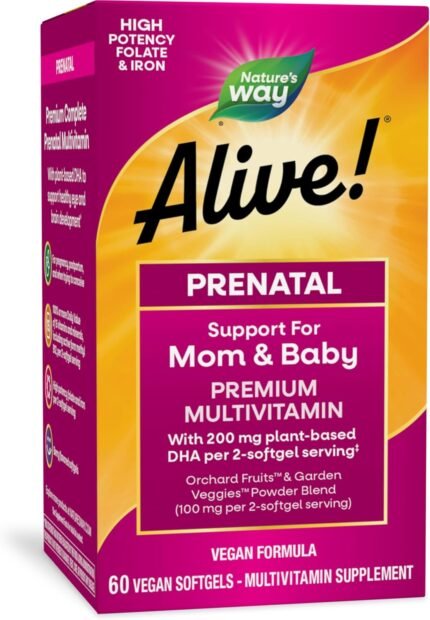 Nature's Way Alive! Complete Premium Prenatal Multivitamin for Women, Healthy Eye and Brain Development*, 60 Vegetarian Softgels