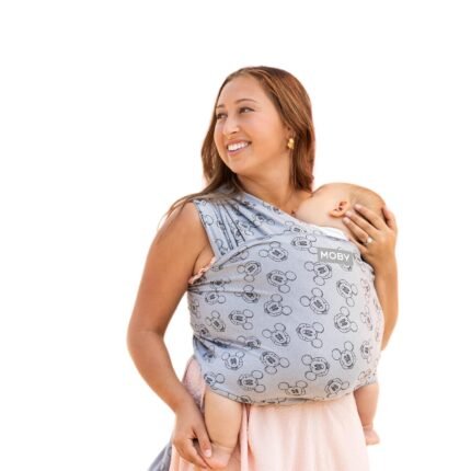 Moby Baby Wrap Carrier Featherknit for Newborns to Toddlers (8-33lbs), Infant Sling Carrier, Lightweight & Hands Free Design, Adjustable for All Body Types (Disney's Merry-Go-Round Mickey Mouse)