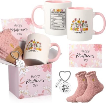 Blosssound Mother's Day Gifts Include Coffee Mug Greeting Card Socks Keychain Best Mom Ever Gifts Set for Mom from Daughter Son for Mother Birthday Christmas Presents