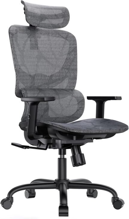 HUANUO Ergonomic Mesh Office Chair with 5-Level Lumbar Support, Computer Chair with Adjustable Headrest & Armrests, Rocking Tilt, Comfortable High Back Desk Chair for Home Office or Gaming
