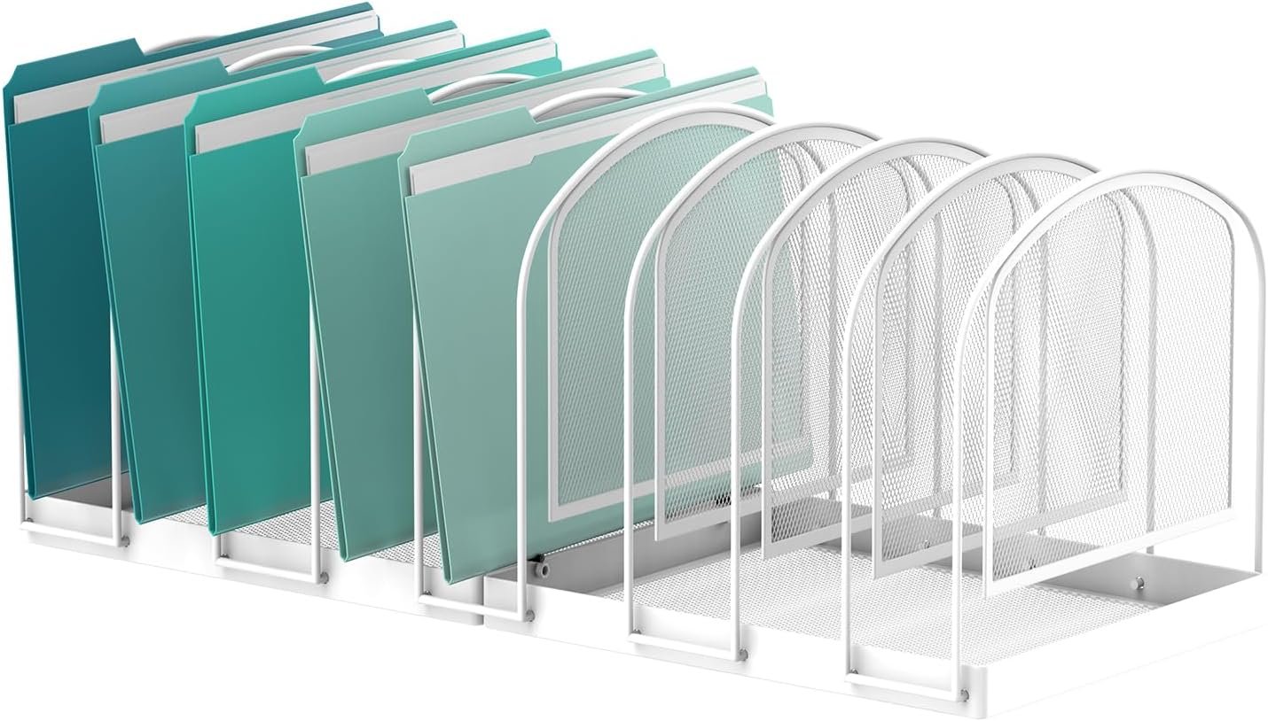 SUPEASY File Organizer 9-Section Mesh Desk Organizer, Upright File Organizer Desktop Organizer File Sorter, File Folder Holder for Office Supplies, White