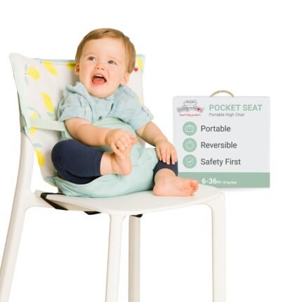 BabyToLove Pocket Seat | Compact Travel High Chair for Babies & Toddlers | Easy to Carry, Machine Washable, Adjustable Fit | Happy Lemon