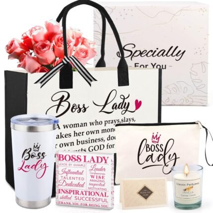 Boss Day Gifts for Women, Boss Lady Gifts for Manager Leader with 20 OZ Mug Canvas Tote Bag, Thank You Gift for Female Boss, Birthday Gift for Women, Mothers Day Present for Her Mom