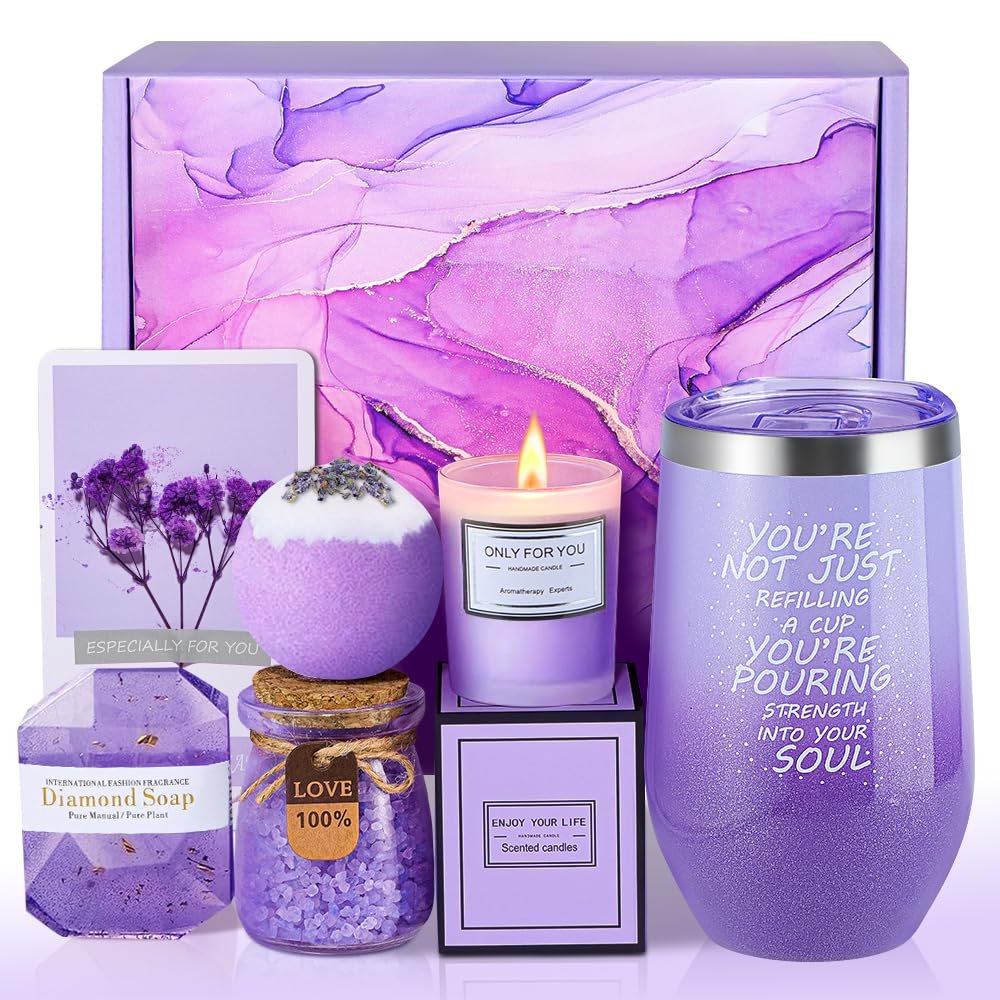 Happy Birthday Gifts for Women - Christmas,Valentines Day,Birthday,Thanksgiving Day,Mothers Day Gifts - Unique Lavender Spa Basket Set Gift for Mom,Wife,Aunt,Daughter,Sister,Girlfriend,Her