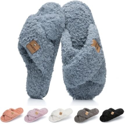 Fuzzy Open Toe Slippers for Women Indoor and Outdoor with Memory Foam Cozy Cross Band Cute Slipper Soft House Shoes Slides Slip On Gifts for Women Mom Her Ladies Bridesmaid
