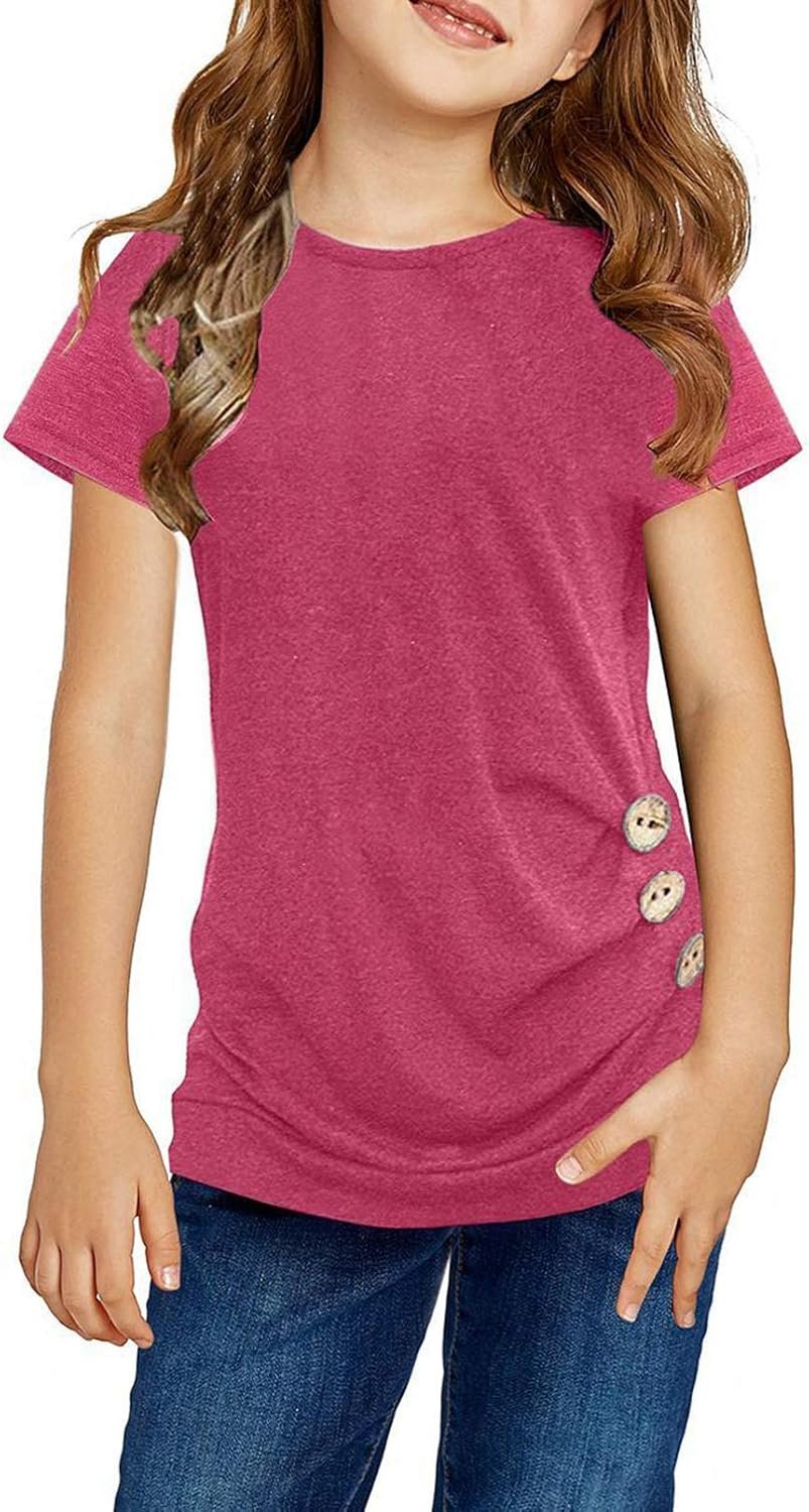 Ecokauer Girls Casual Tunic Tops Knot Front Long Sleeve Loose Soft Blouse T-Shirt Size 4-13