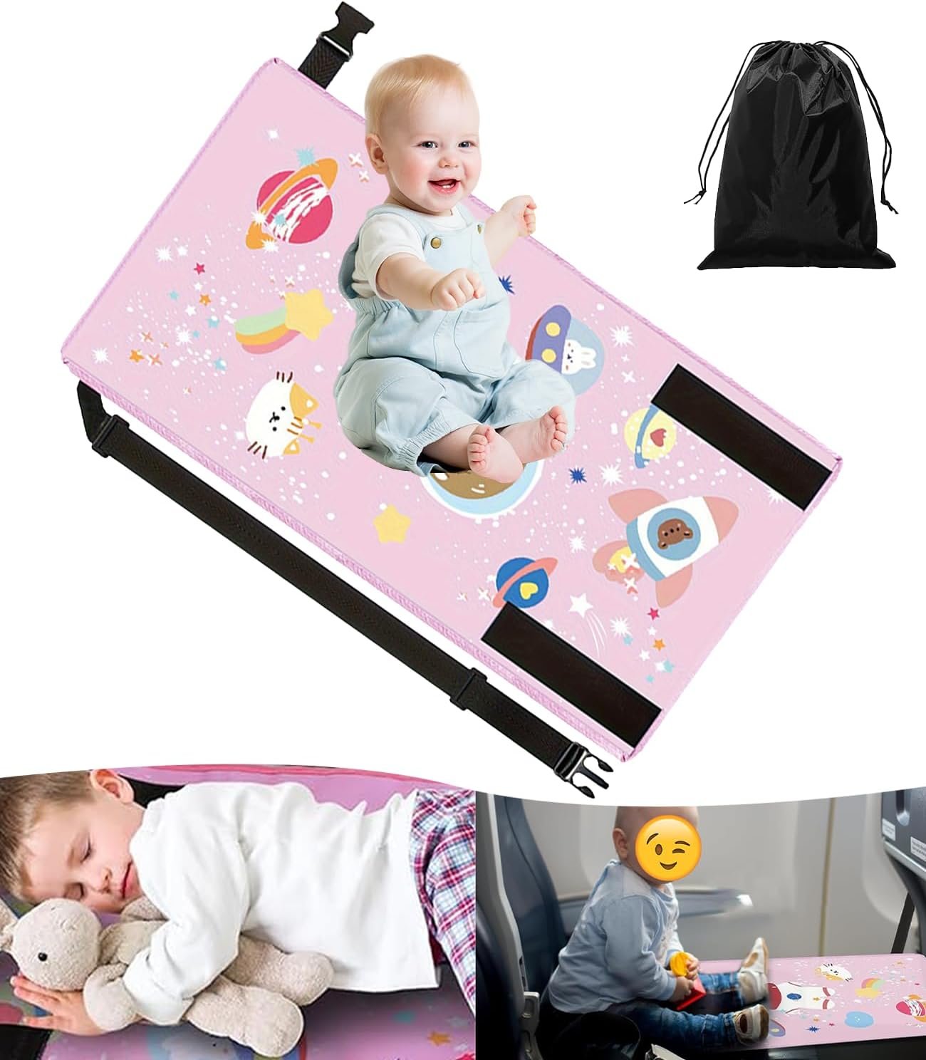 Toddler Airplane Bed, 2025 New Portable Baby Travel Essentials for Flying, Airplane Travel Essentials Kids Reduce Mother'S Fatigue, Toddler Airplane Bed, Baby Travel Gear Includes A Storage Bag (Pink)