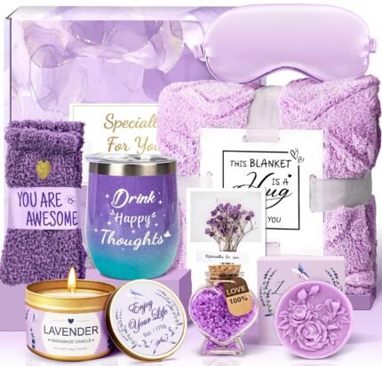 Mothers Day Gifts for Mom, Mother's Day Gift Ideas, Birthday Gifts for Women, Relaxing Lavender Spa Gift Basket Set, Mothers Day Gift Basket for Women, Mom, Wife, Girlfriend, Sister, Friend, Her
