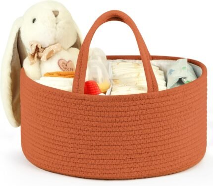 Maliton Baby Diaper Caddy Organizer, Cotton Rope Diaper Caddy for Baby Girl and Baby Boy, Portable Diaper Organizer for Changing Table and Car, Baby Shower Gifts Baby Registry Must Haves - Glaze