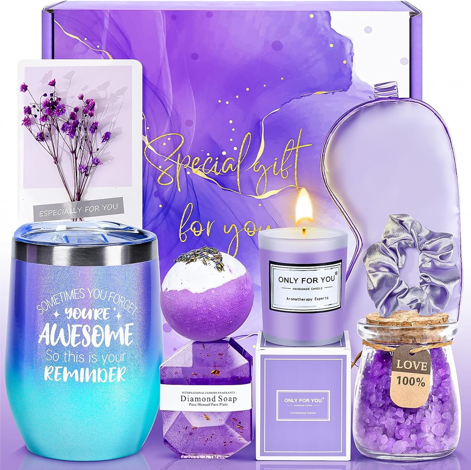 Gifts for Women, Mom, Wife, Girlfriend, Sister, Her- Happy Birthday, Christmas, Valentine's Day, Mothers Day Gifts - Lavender Spa Gift Basket Set Thank You Gifts