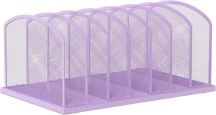 Desk File Organizer Vertical 7 Sections Mesh File Sorter Paper Storage Organizer for Desk, Office Organization File Holder Rack，Purple