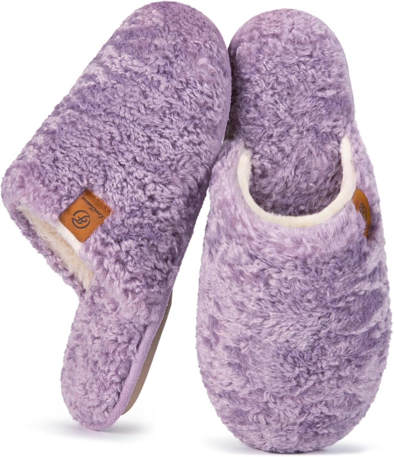 EverFoams Women's Fuzzy Slip-on Slippers Warm Cozy Soft Lightweight Memory Foam Indoor House Shoes