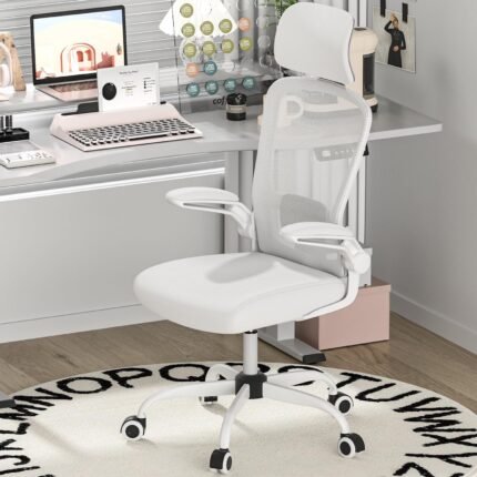 Mimoglad Office Chair, High Back Ergonomic Desk Chair with Adjustable Lumbar Support and Headrest, Swivel Task Chair with flip-up Armrests for Guitar Playing (Modern, Ivory White)