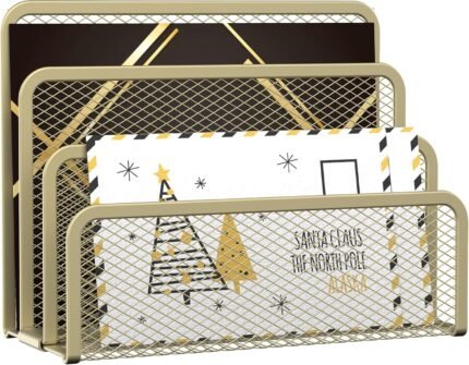 SUPEASY Desktop File Organizer, Mesh Metal Mail Holder Countertop with 3-Slot Letter Sorter, Office Envelope Organizer (Yellow)